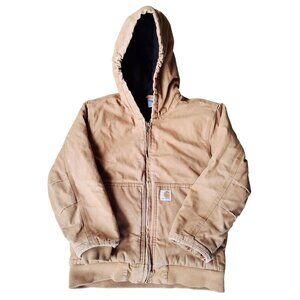 Carhartt Sandstone Hooded Duck Active Jacket Size M Distressed Mens Heavy-Duty W